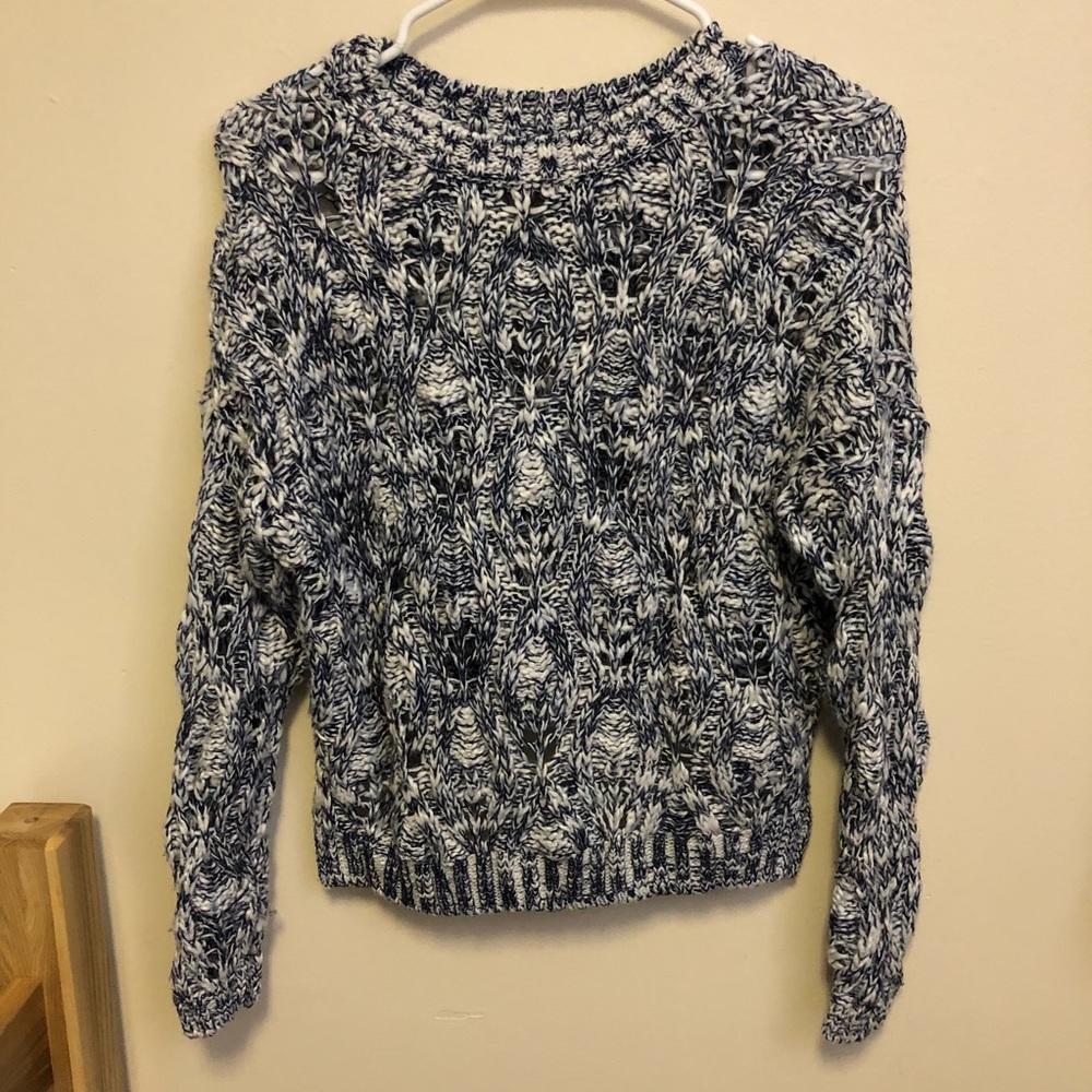 Blue and White Loose Knit Sweater